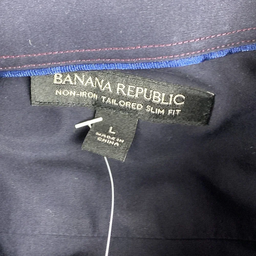 NWT Banana Republic Mens L Non-Iron Slim‎ Fit Dress Shirt Black Purple Stripe
